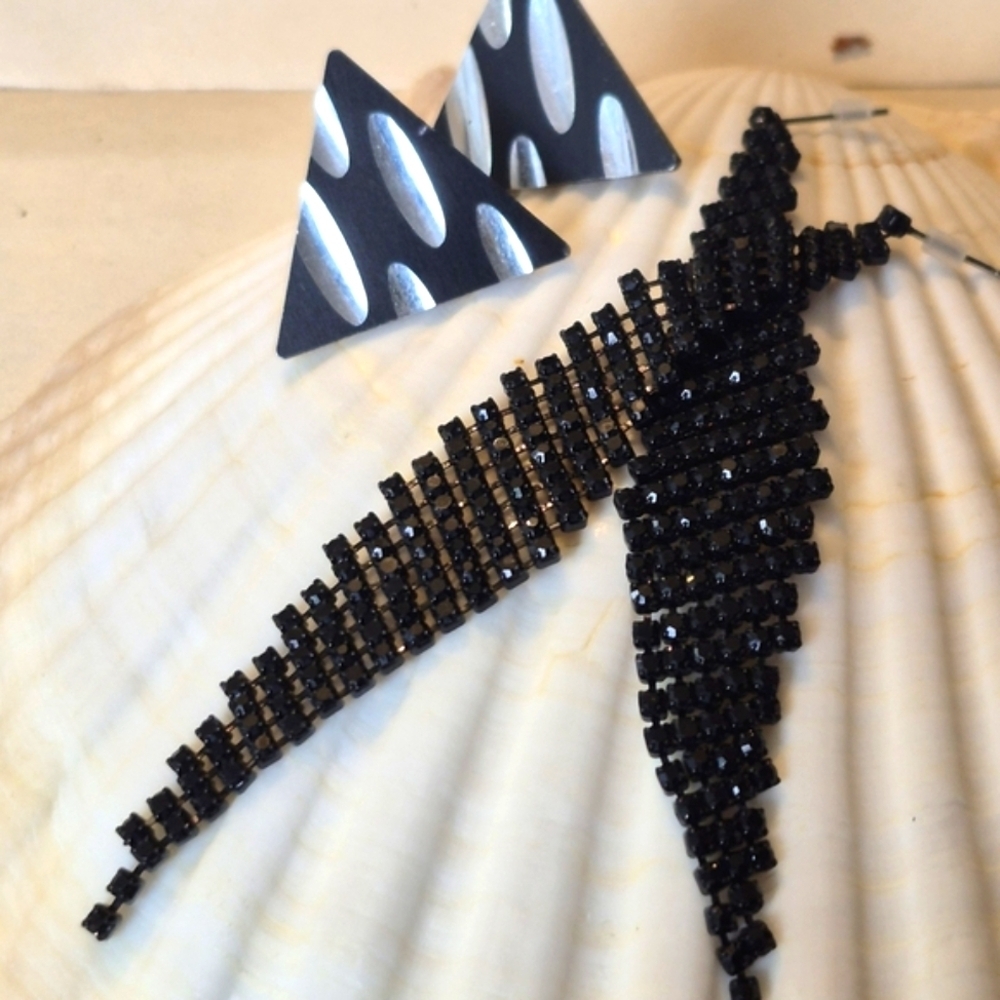 Black Beaded Earrings and Triangle Studs